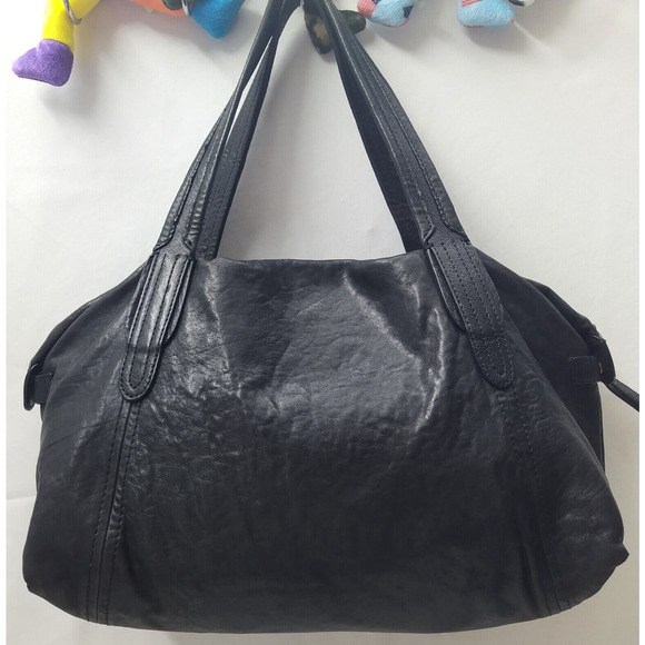 Tory Burch Black Soft Leather Double Handles Satchel Shoulder Bag W/ Mirror - Picture 4 of 16